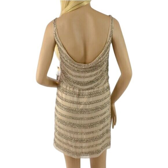 Vintage NWT Alice & Olivia Luxury Designer Nude Beaded Scoop Back Tank Dress - Picture 6 of 16